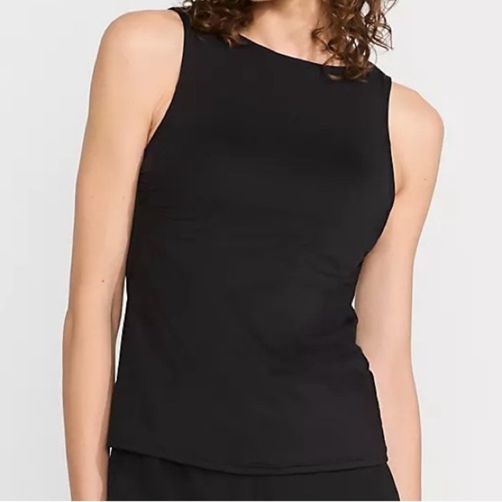NWT Lands’ End Sz 14P Black High Neck Modest Tankini Swimsuit Top Sun Protect